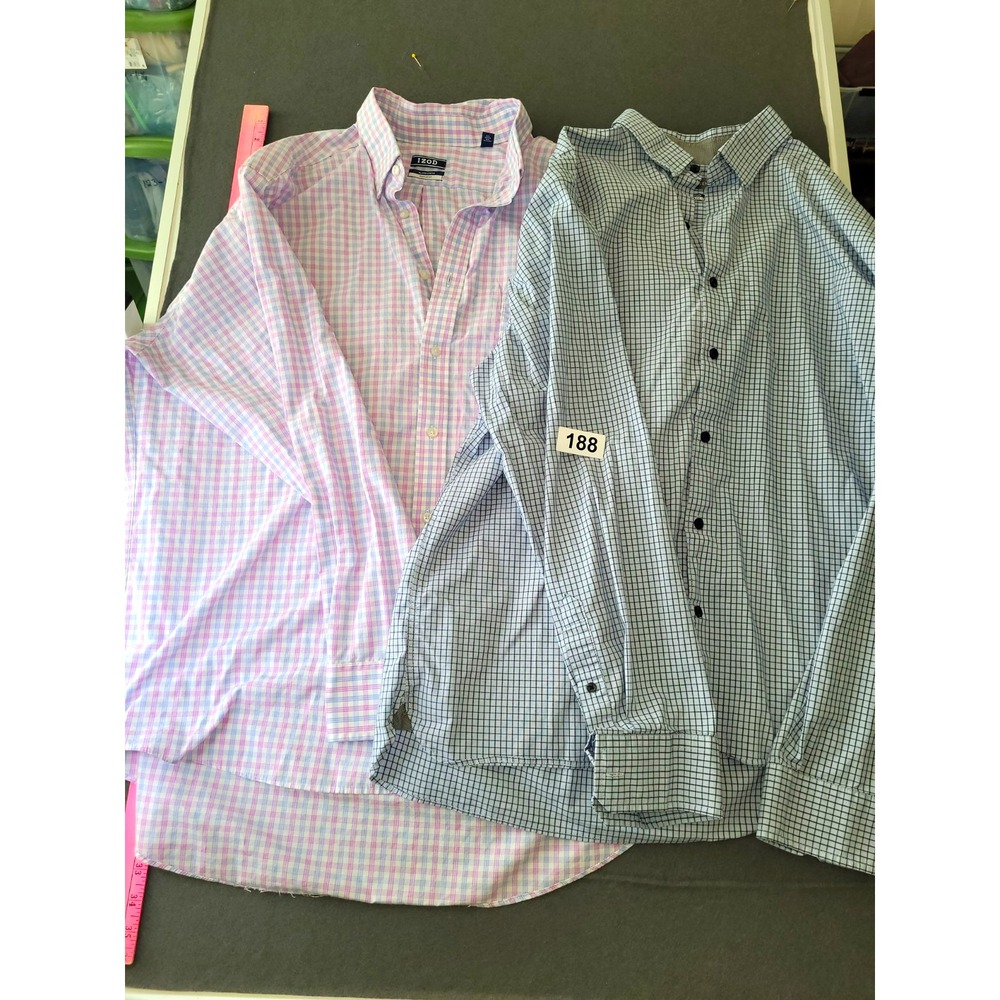 Lot Of 2 IZOD Men's Regular Fit Dress Shirt XL 17-17.5 34/35 Pink Plaid Stretch